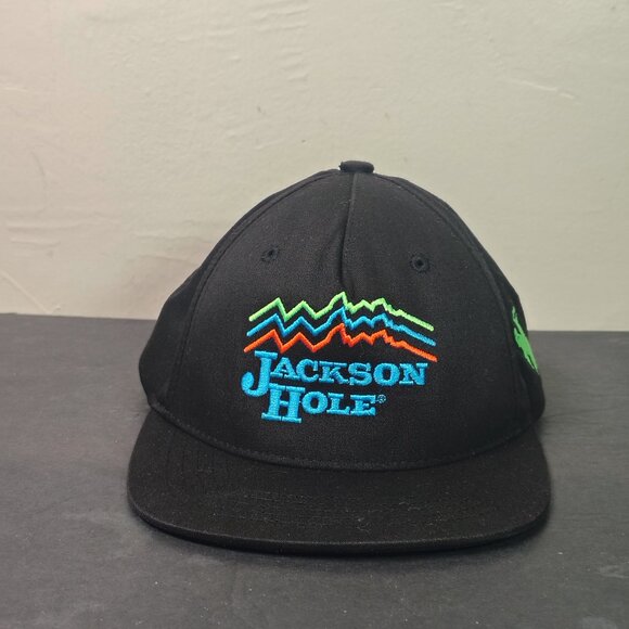 Jackson Hole Wyoming Hat Cap Snap Back Boys Black Ski Resort - Picture 7 of 14